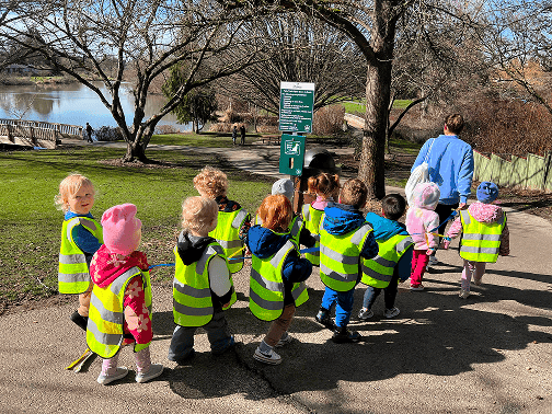  Children walking with safety vests