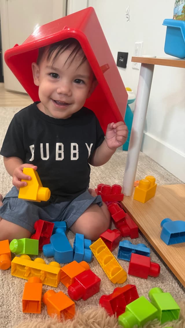 toddler playing with blocks